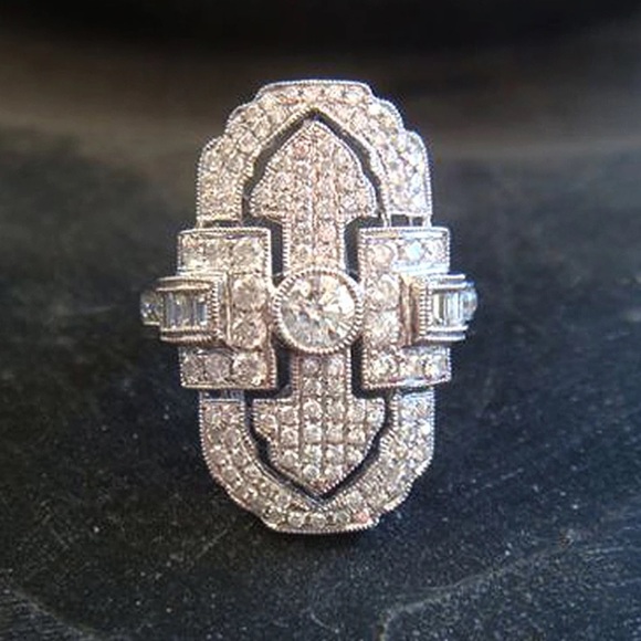 Silver Art Deco Statement Ring - Picture 1 of 5